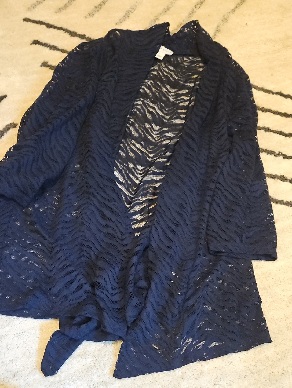 Susan Graver Navy Open-Front Lace Cardigan